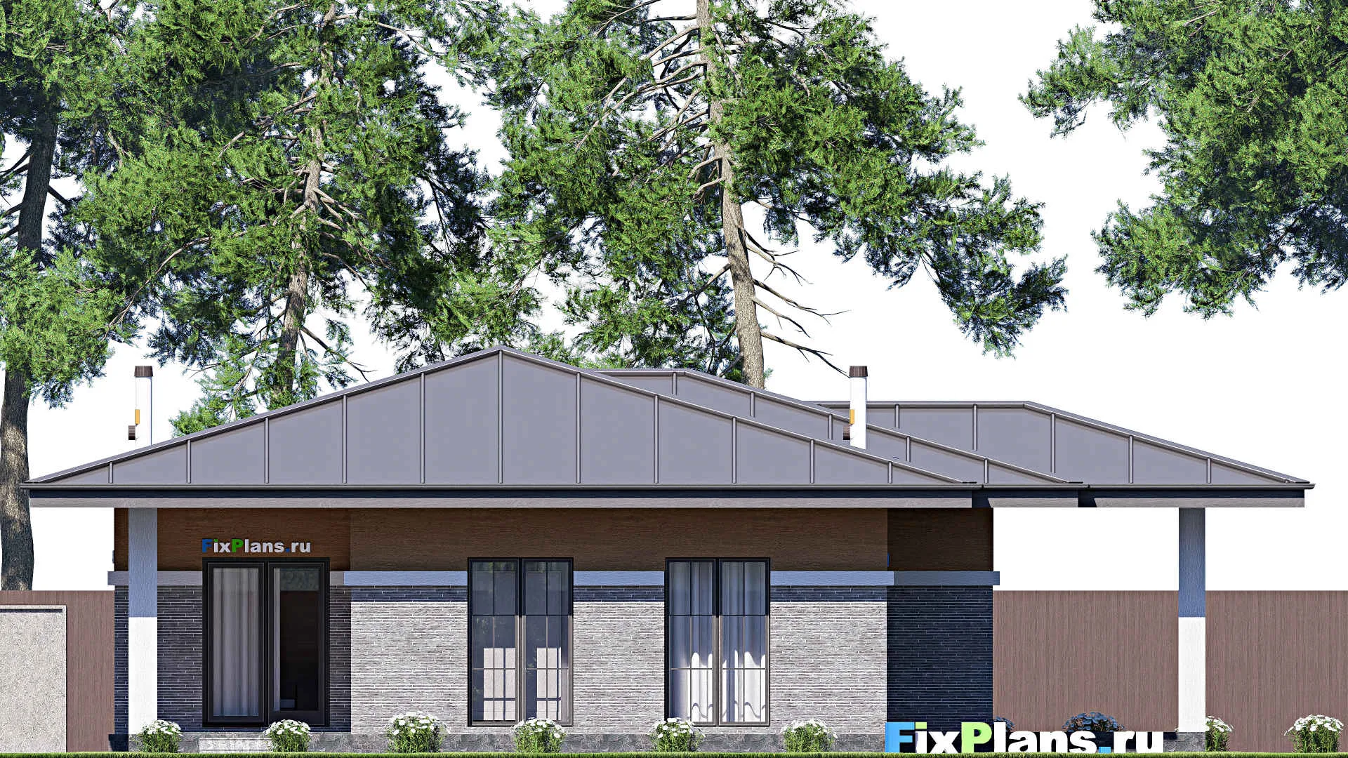 F-19790 - Проект одноэтажного дома 15 на 16, площадью 160 м² с террасой и 3 спальнями