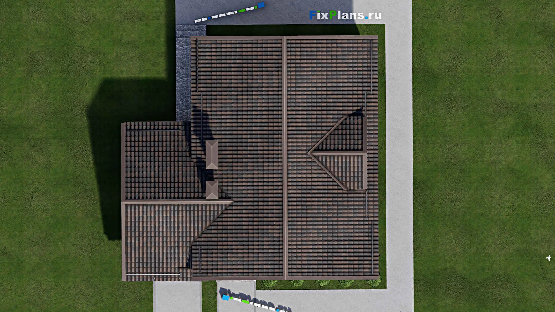 F-6650 - Проект дома с мансардой 13 на 13, площадью 160 м² с террасой, гаражом на 1 машину и 4 спальнями