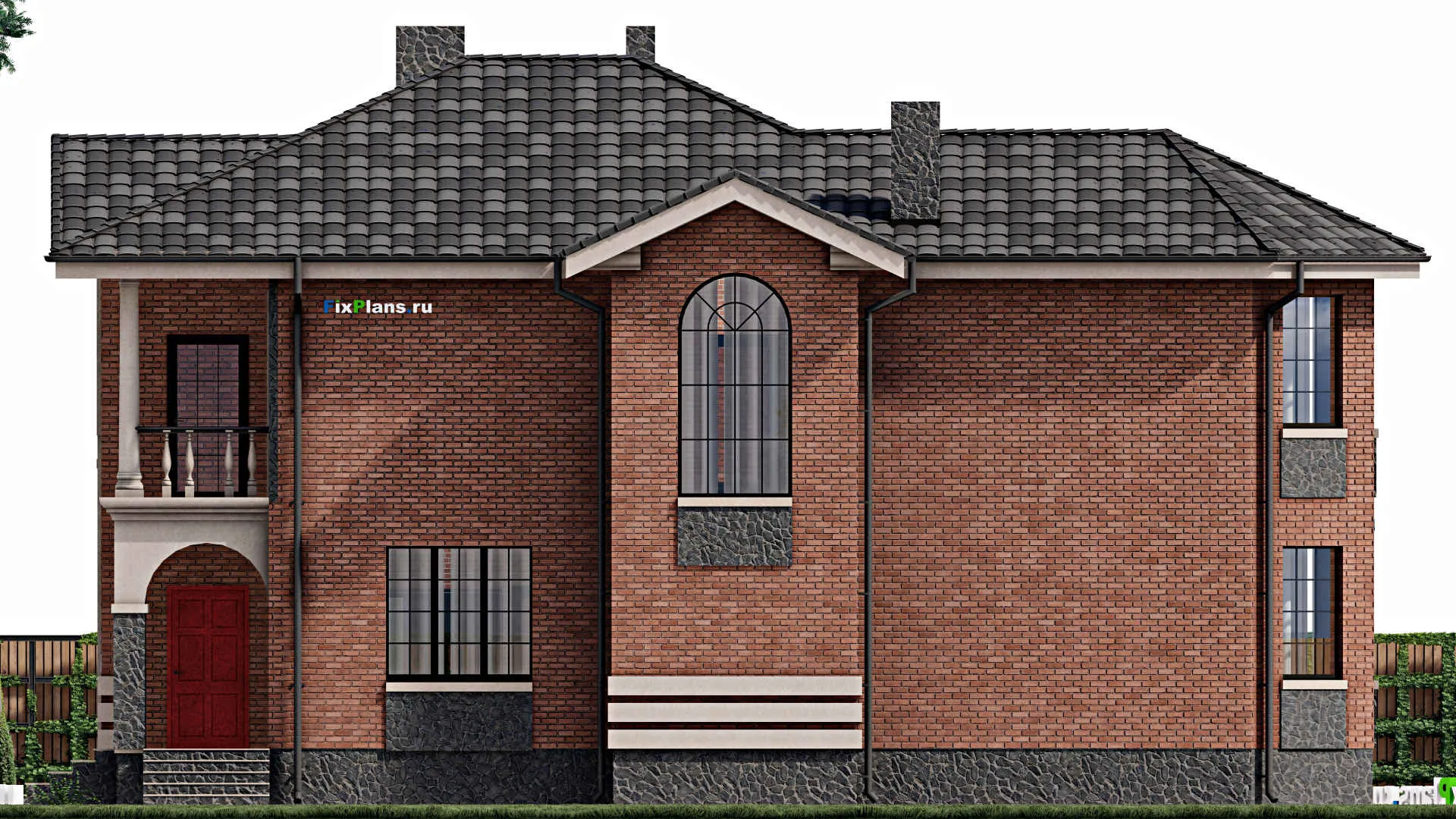 F-0395 - Проект двухэтажного дома 15 на 17, площадью 290 м² с террасой, балконом и 2 спальнями