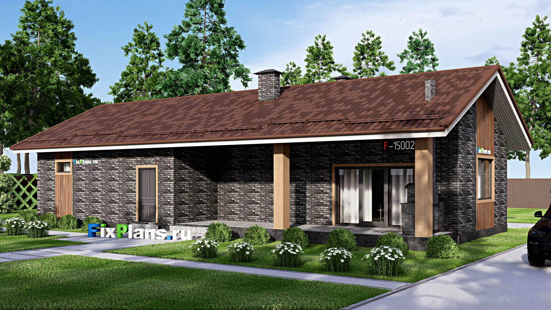 F-15002 - Проект бани 9 на 19, площадью 130 м² с комнатой отдыха, терассой и санузлом