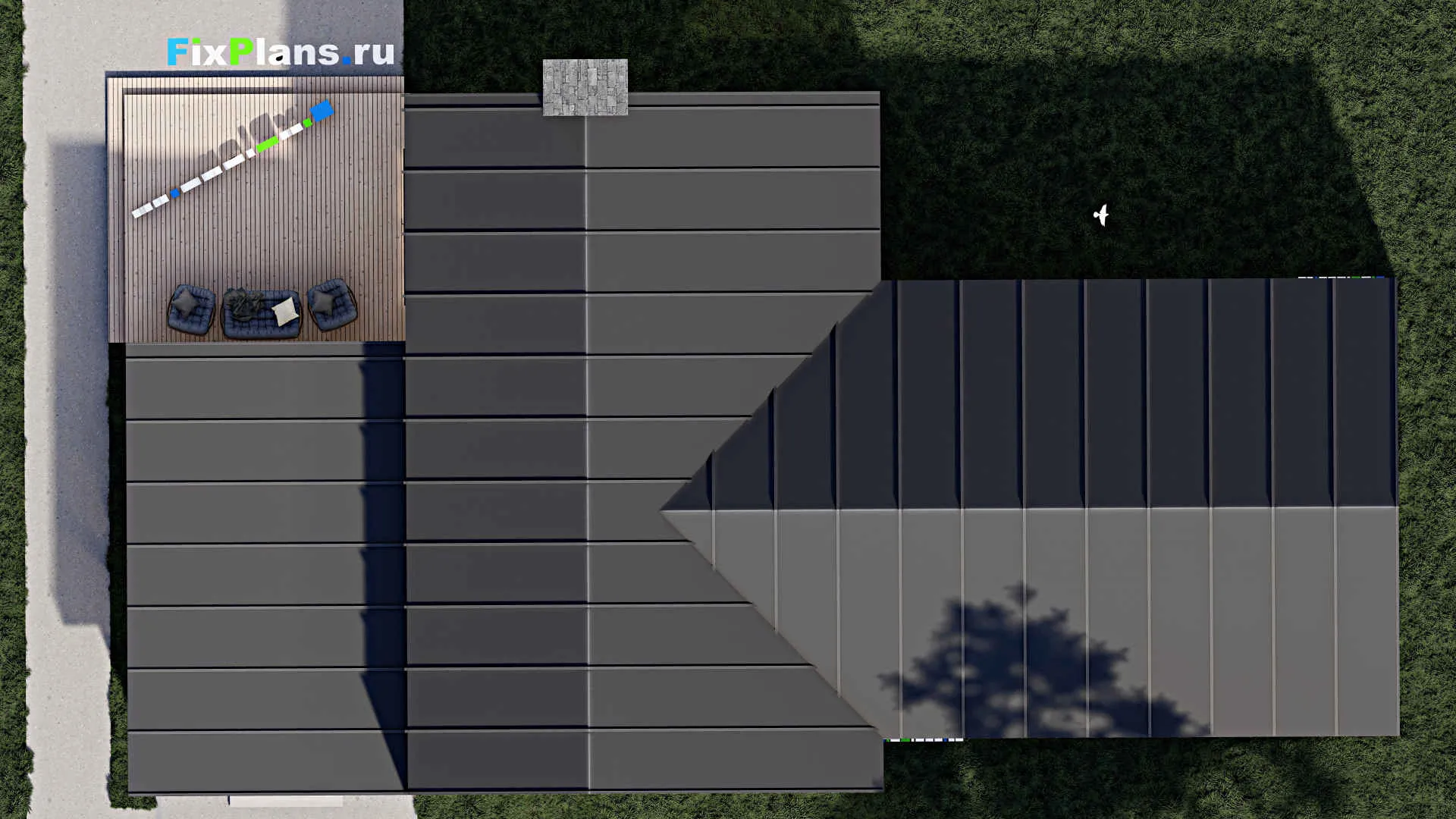 F-0377 - Проект одноэтажного дома 13 на 23, площадью 180 м² с террасой и 2 спальнями