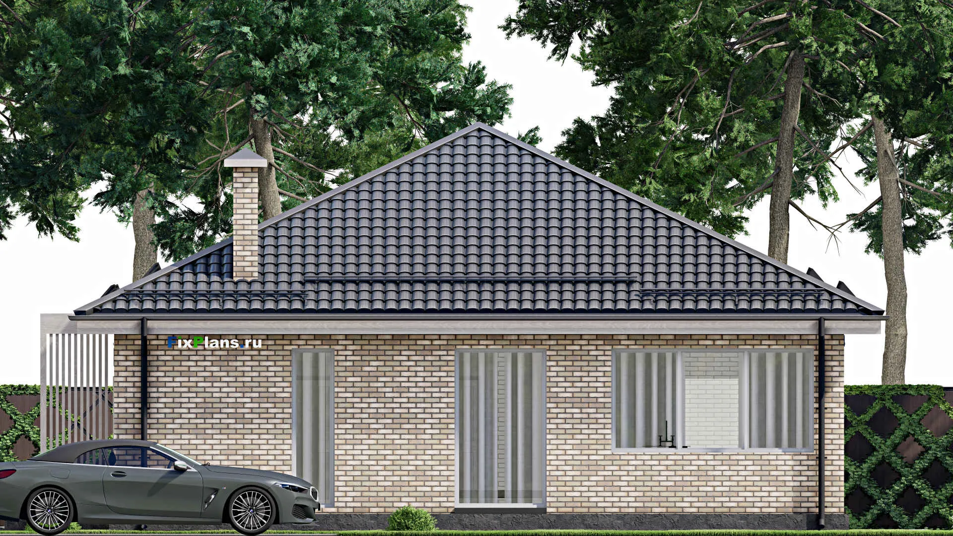 F-3041 - Проект одноэтажного дома 12 на 12, площадью 120 м² с 3 спальнями