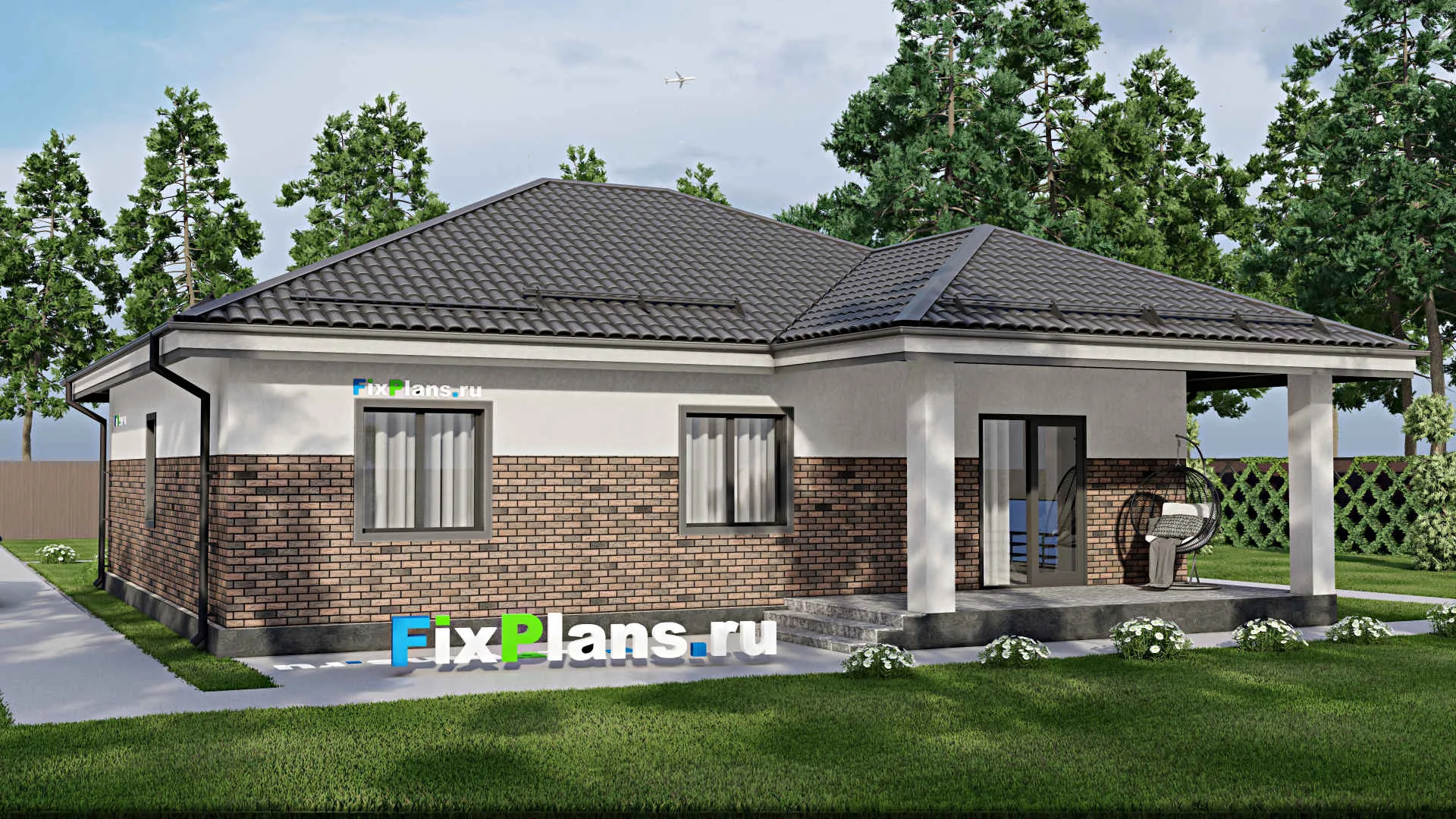 F-4121 - Проект одноэтажного дома 14 на 15, площадью 170 м² с террасой и 3 спальнями