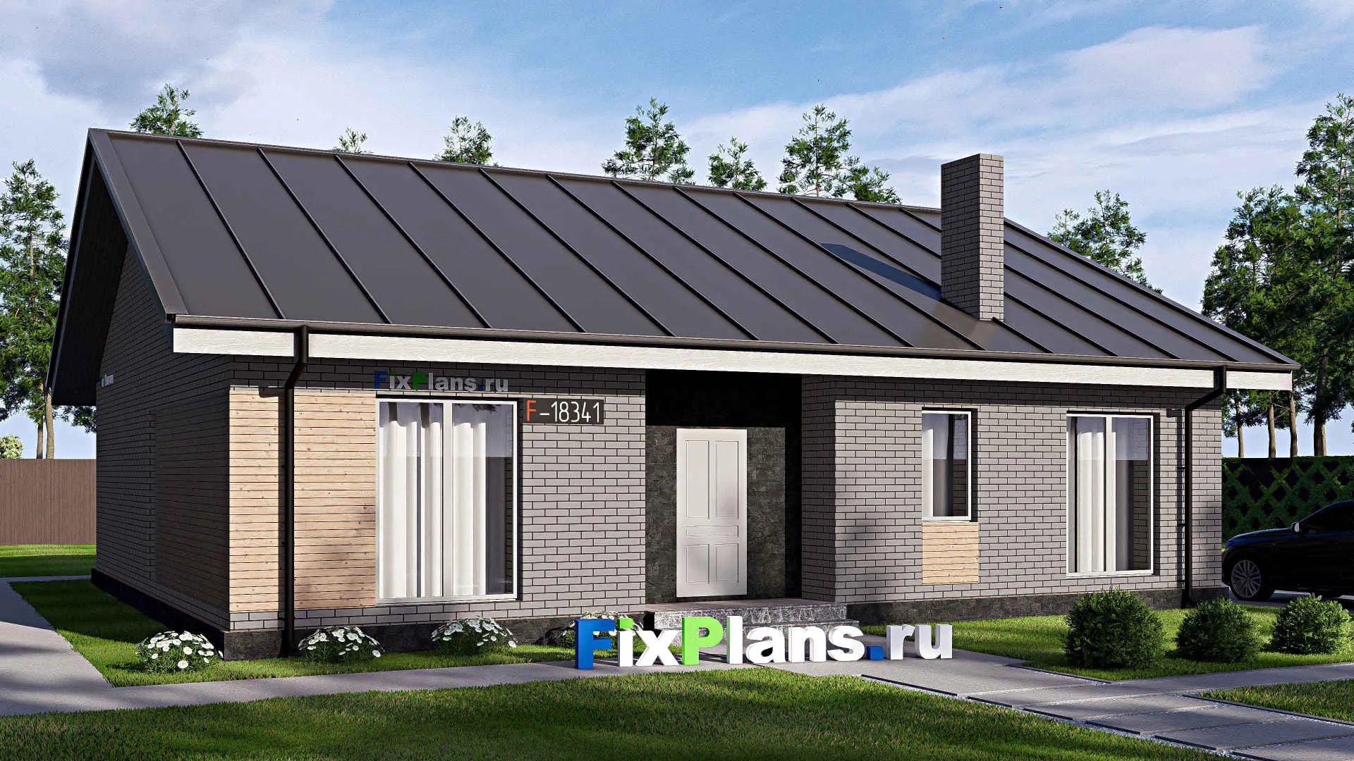 F-18341 - Проект одноэтажного дома 12 на 14, площадью 130 м² с 3 спальнями