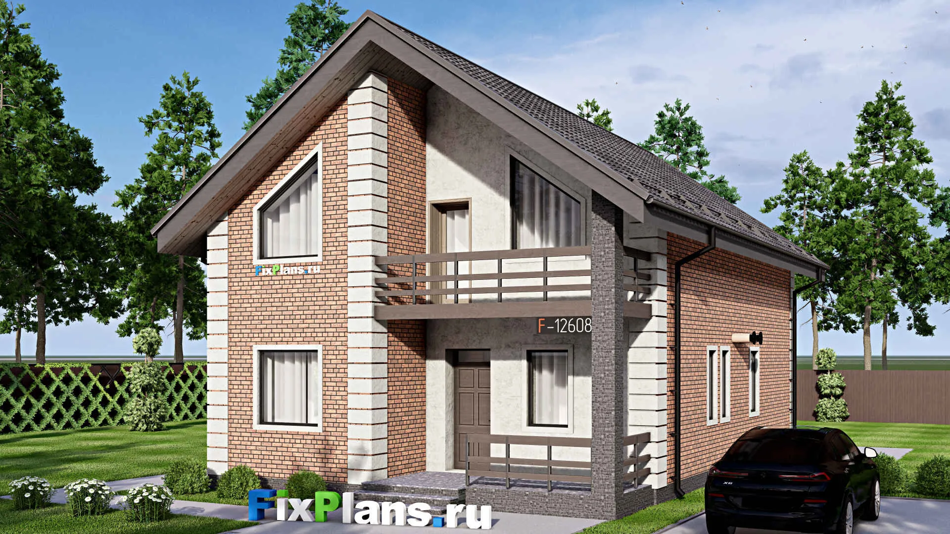 F-12608 - Проект дома с мансардой 9 на 14, площадью 180 м² с балконом и 4 спальнями