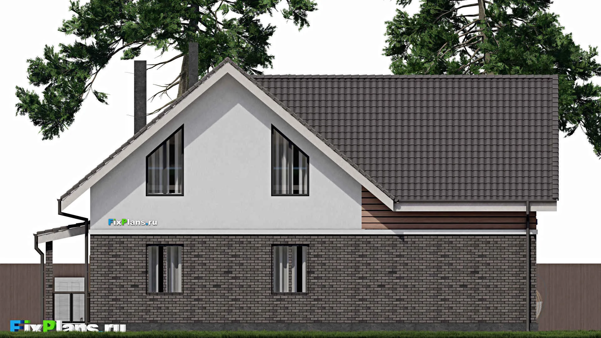 F-0071 - Проект дома с мансардой 10 на 15, площадью 190 м² с балконом, гаражом на 2 машины и 4 спальнями