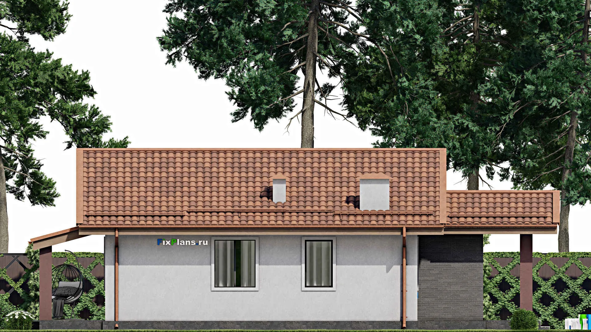 F-11357 - Проект одноэтажного дома 8 на 15, площадью 80 м² с террасой и 3 спальнями