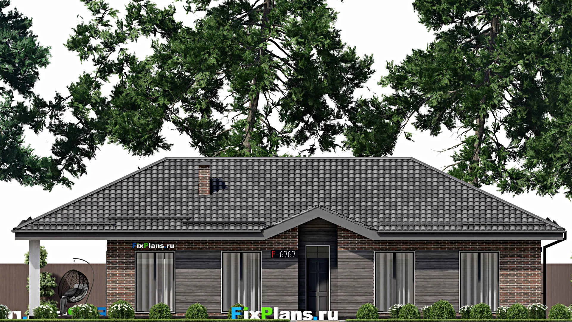 F-6767 - Проект одноэтажного дома 11 на 19, площадью 150 м² с террасой и 3 спальнями