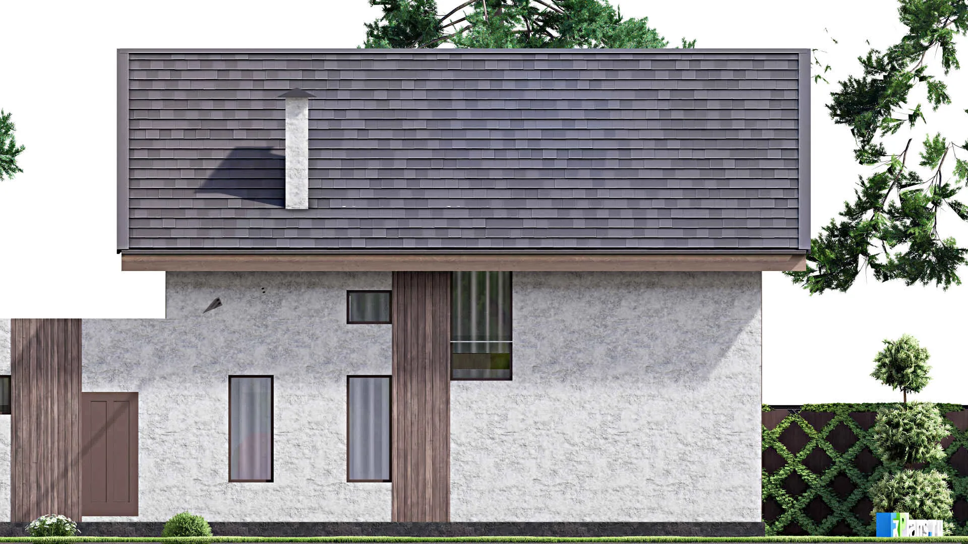 F-13256 - Проект дома с мансардой 11 на 17, площадью 240 м² с террасой, гаражом на 1 машину и 4 спальнями