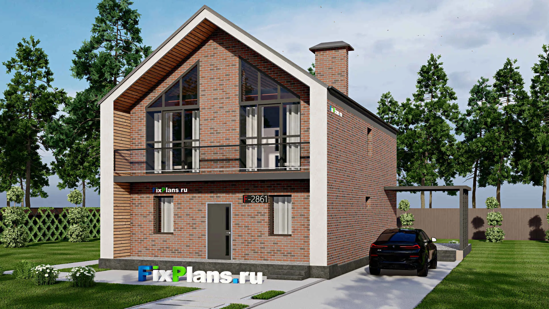 F-2861 - Проект дома с мансардой 9 на 14, площадью 220 м² с террасой, балконом и 4 спальнями