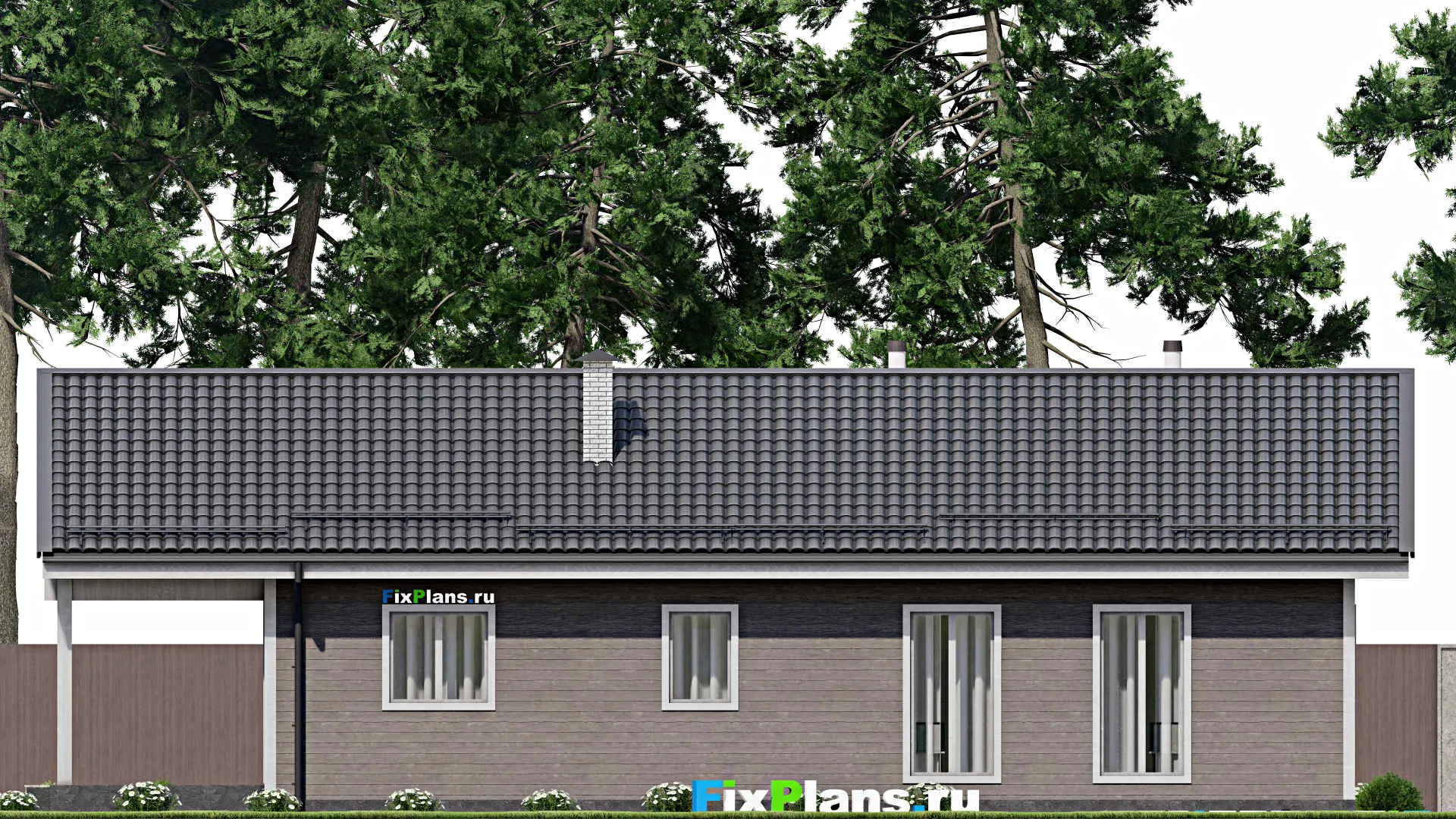 F-5138 - Проект одноэтажного дома 10 на 15, площадью 140 м² с террасой, баней и 3 спальнями