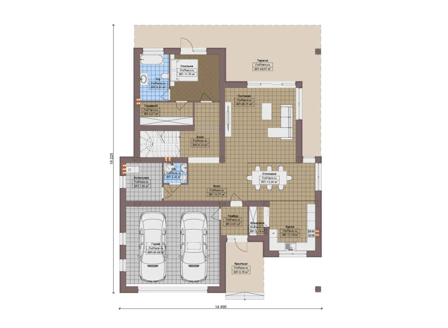 F-16316 - Планы дома с мансардой 15 на 20, площадью 410 м² с 3 спальнями