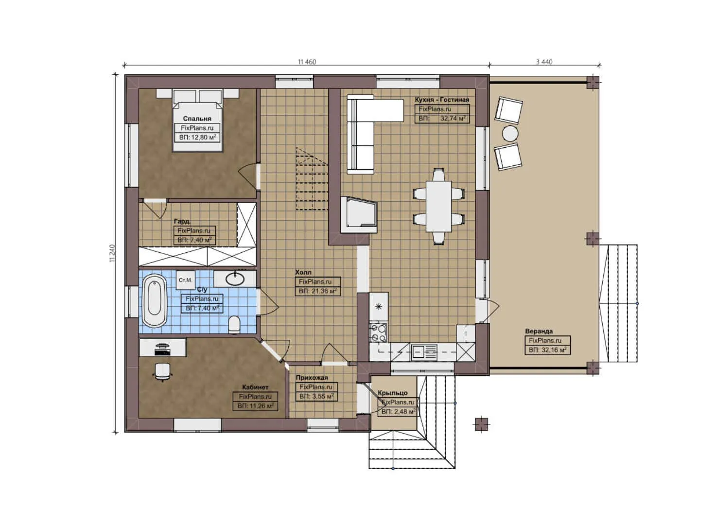 F-1880 - Планы дома с мансардой 12 на 12, площадью 210 м² с террасой и 4 спальнями