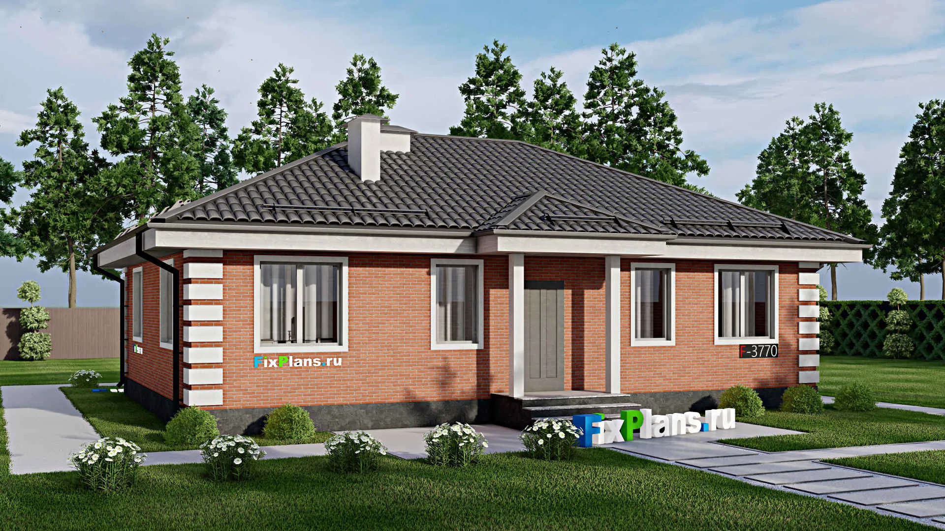 F-3770 - Проект одноэтажного дома 10 на 14, площадью 160 м² с цокольным этажом и 3 спальнями