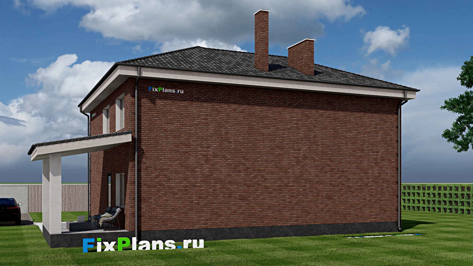 F-1736 - Проект двухэтажного дома 13 на 14, площадью 260 м² с террасой и 5 спальнями