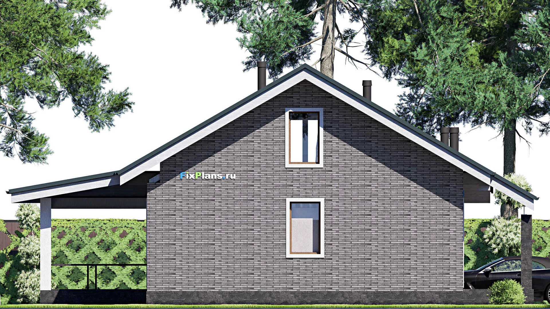 F-20555 - Проект одноэтажного дома 14 на 14, площадью 130 м² с террасой и 3 спальнями