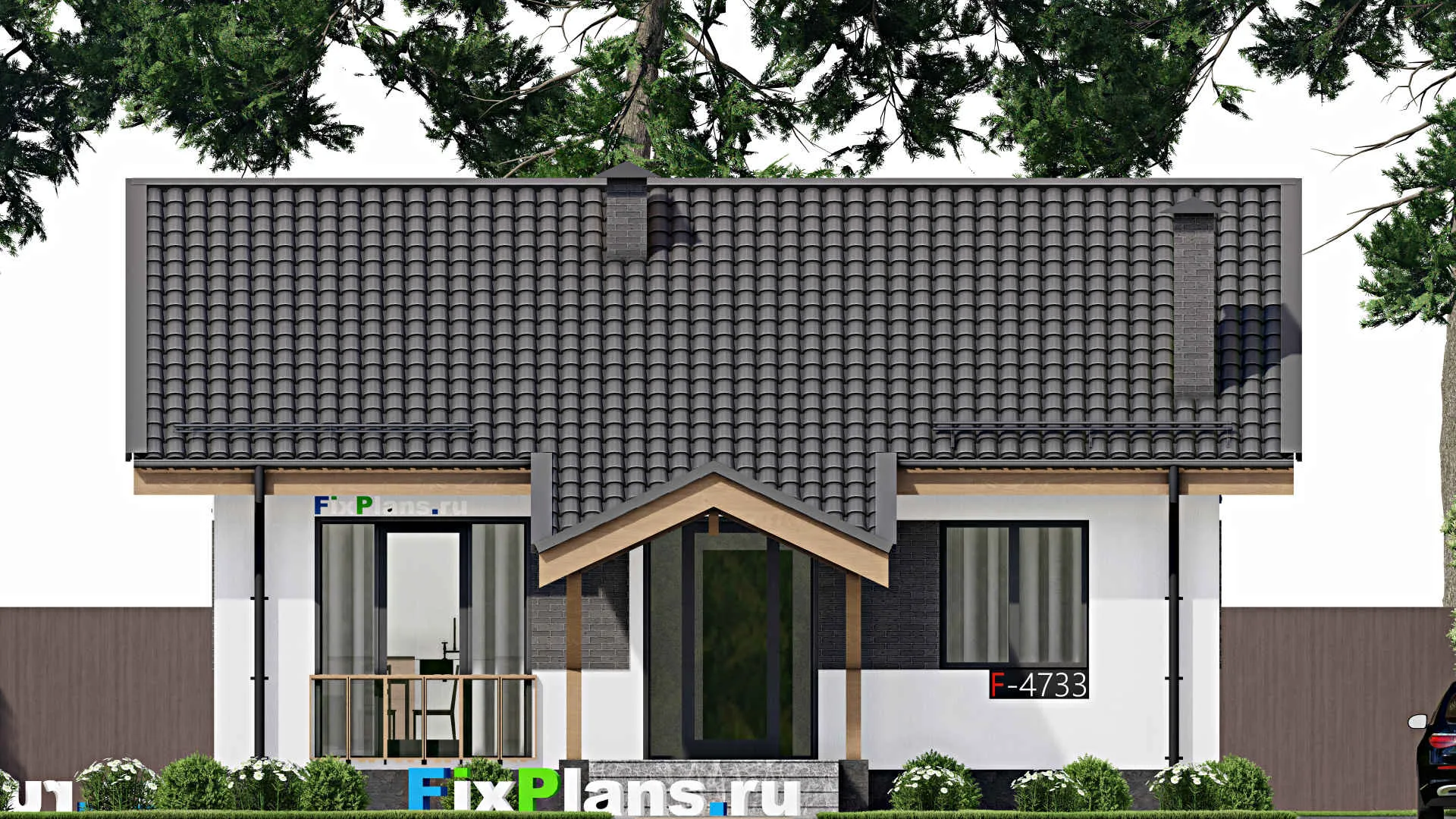 F-4733 - Проект одноэтажного дома 11 на 11, площадью 90 м² с 2 спальнями