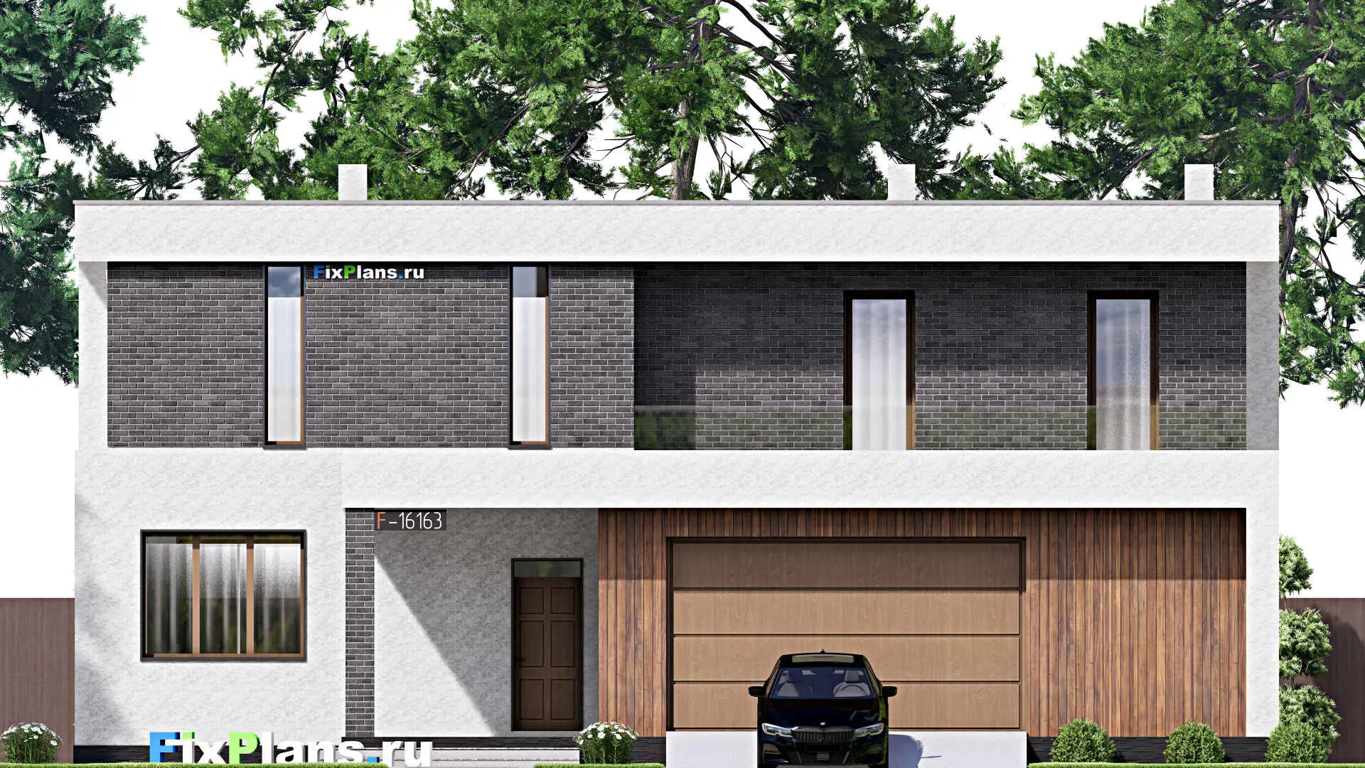 F-16163 - Проект двухэтажного дома 15 на 17, площадью 320 м² с террасой, балконом, гаражом на 2 машины и 4 спальнями