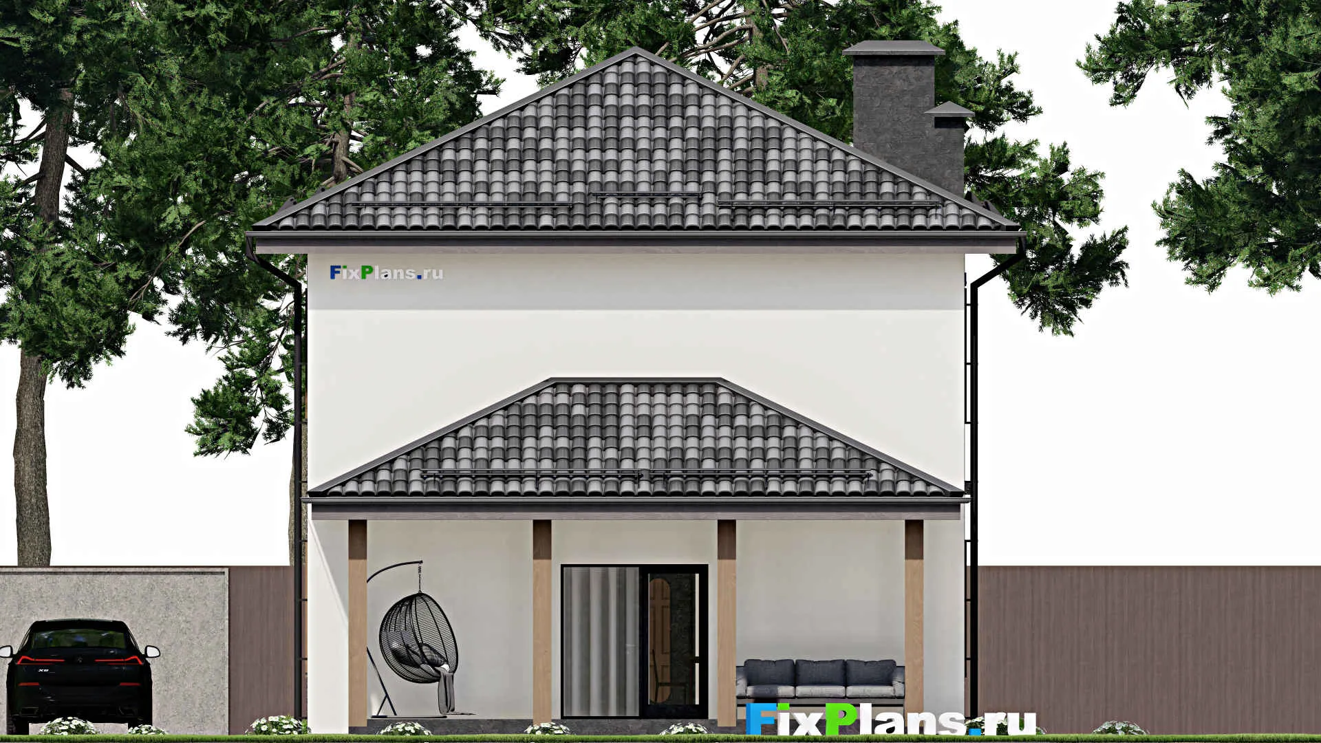 F-3491 - Проект двухэтажного дома 9 на 10, площадью 160 м² с террасой и 4 спальнями