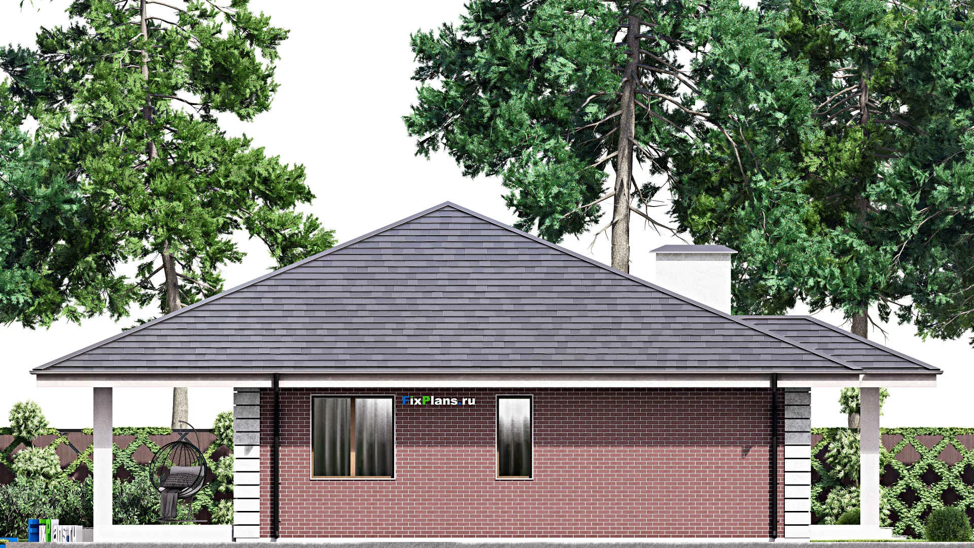 F-13211 - План одноэтажного дома 16 на 17, площадью 200 м² с террасой и 3 спальнями