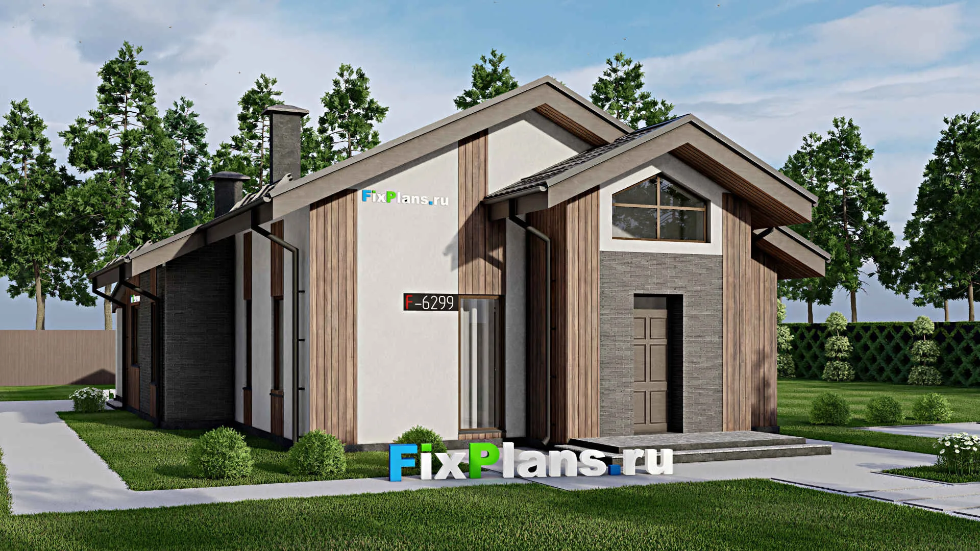 F-6299 - Проект одноэтажного дома 11 на 14, площадью 140 м² с террасой и 3 спальнями