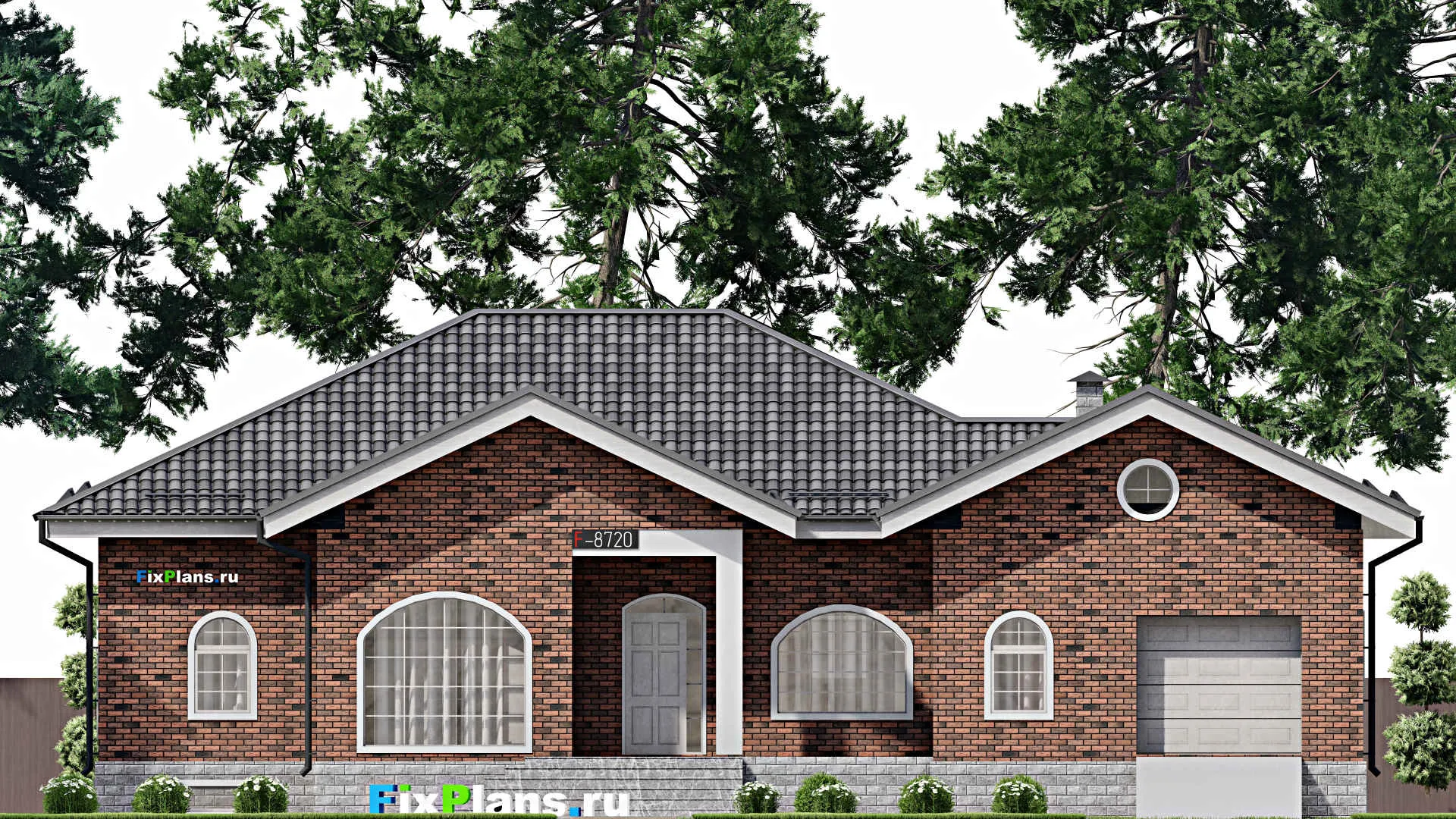 F-8720 - Проект одноэтажного дома 17 на 20, площадью 360 м² с террасой, цокольным этажом и 3 спальнями