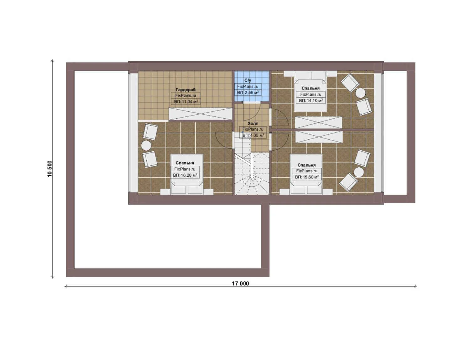 F-15965 - Планы дома с мансардой 13 на 19, площадью 250 м² с террасой и 3 спальнями