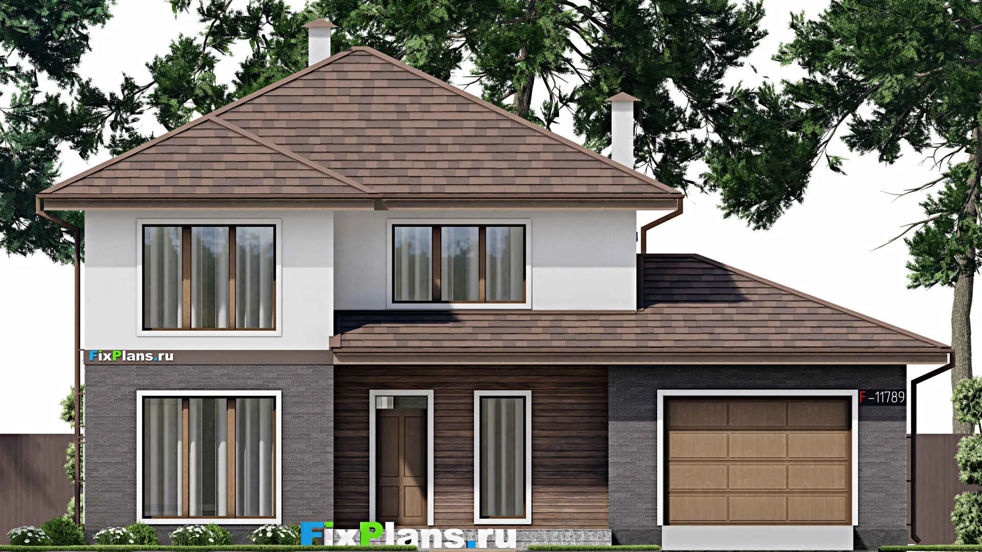 F-11789 - Планы двухэтажного дома 12 на 16, площадью 190 м² с гаражом на 1 машину и 4 спальнями