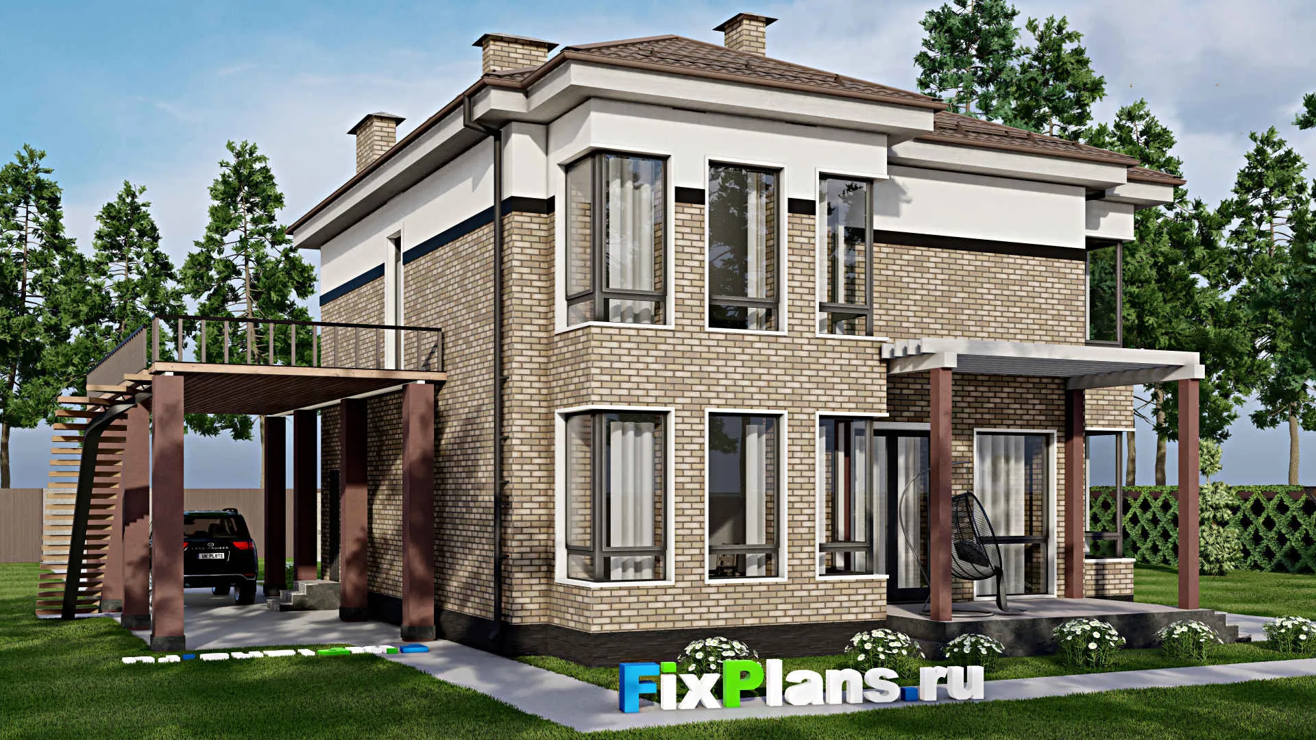 F-12176 - Проект двухэтажного дома 16 на 18, площадью 270 м² с террасой, балконом и 4 спальнями