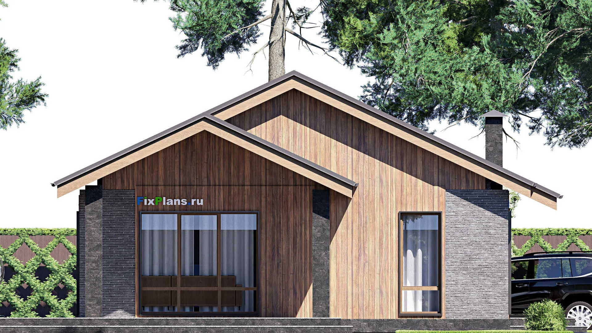 F-19169 - План одноэтажного дома 15 на 19, площадью 170 м² с террасой и 3 спальнями