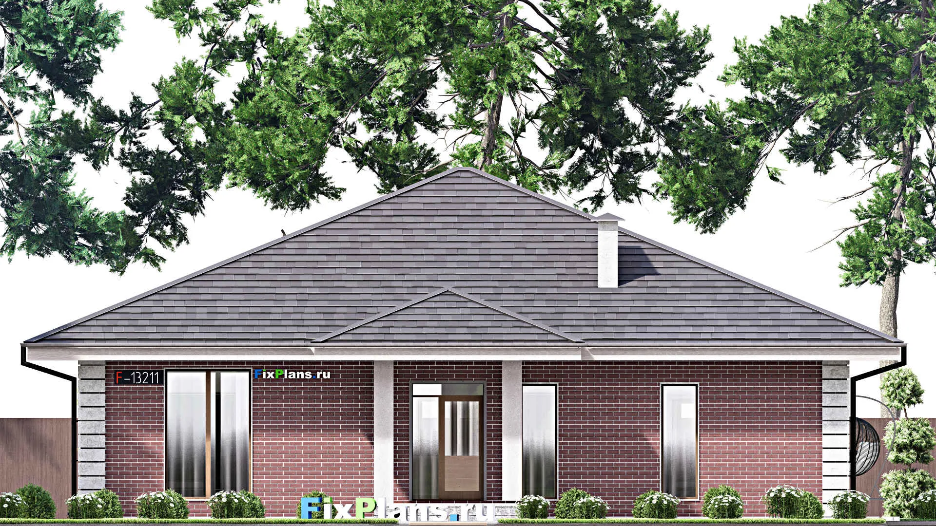 F-13211 - План одноэтажного дома 16 на 17, площадью 200 м² с террасой и 3 спальнями