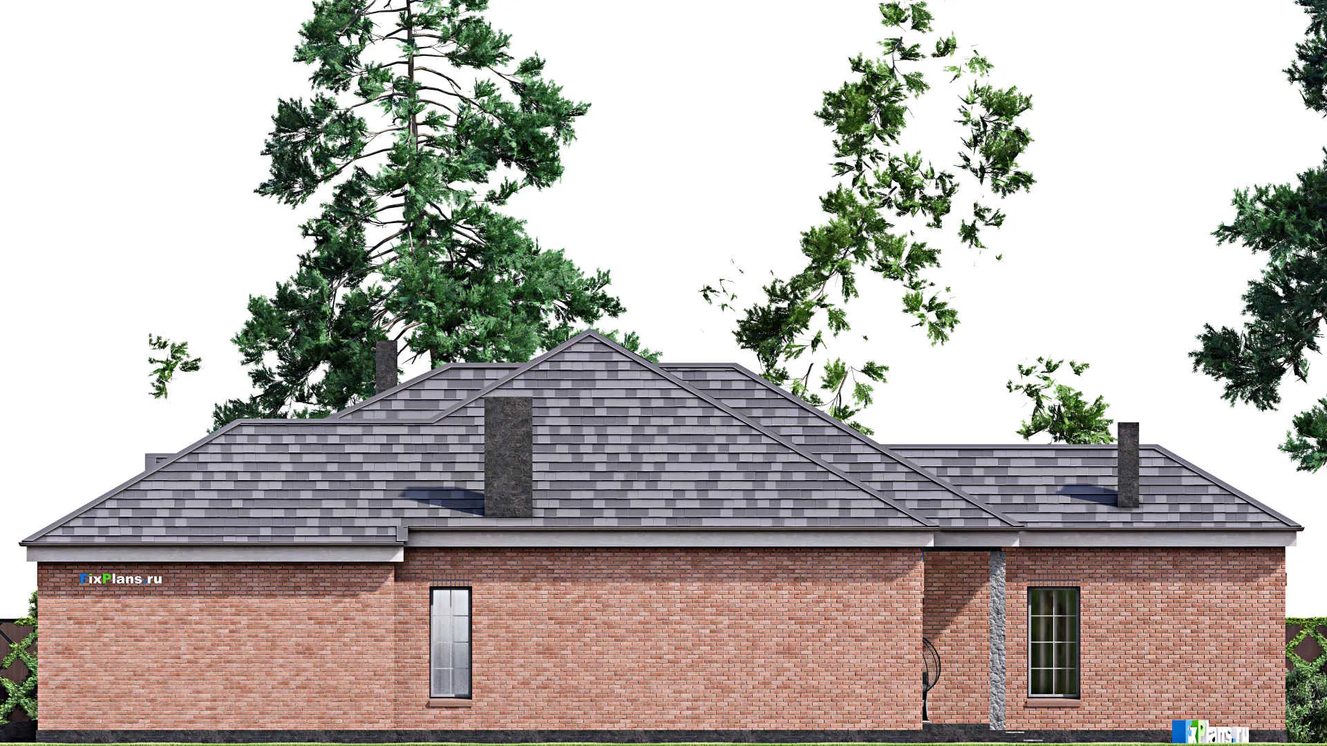 F-16811 - Проект одноэтажного дома 15 на 24, площадью 220 м² с террасой, гаражом на 2 машины и 3 спальнями