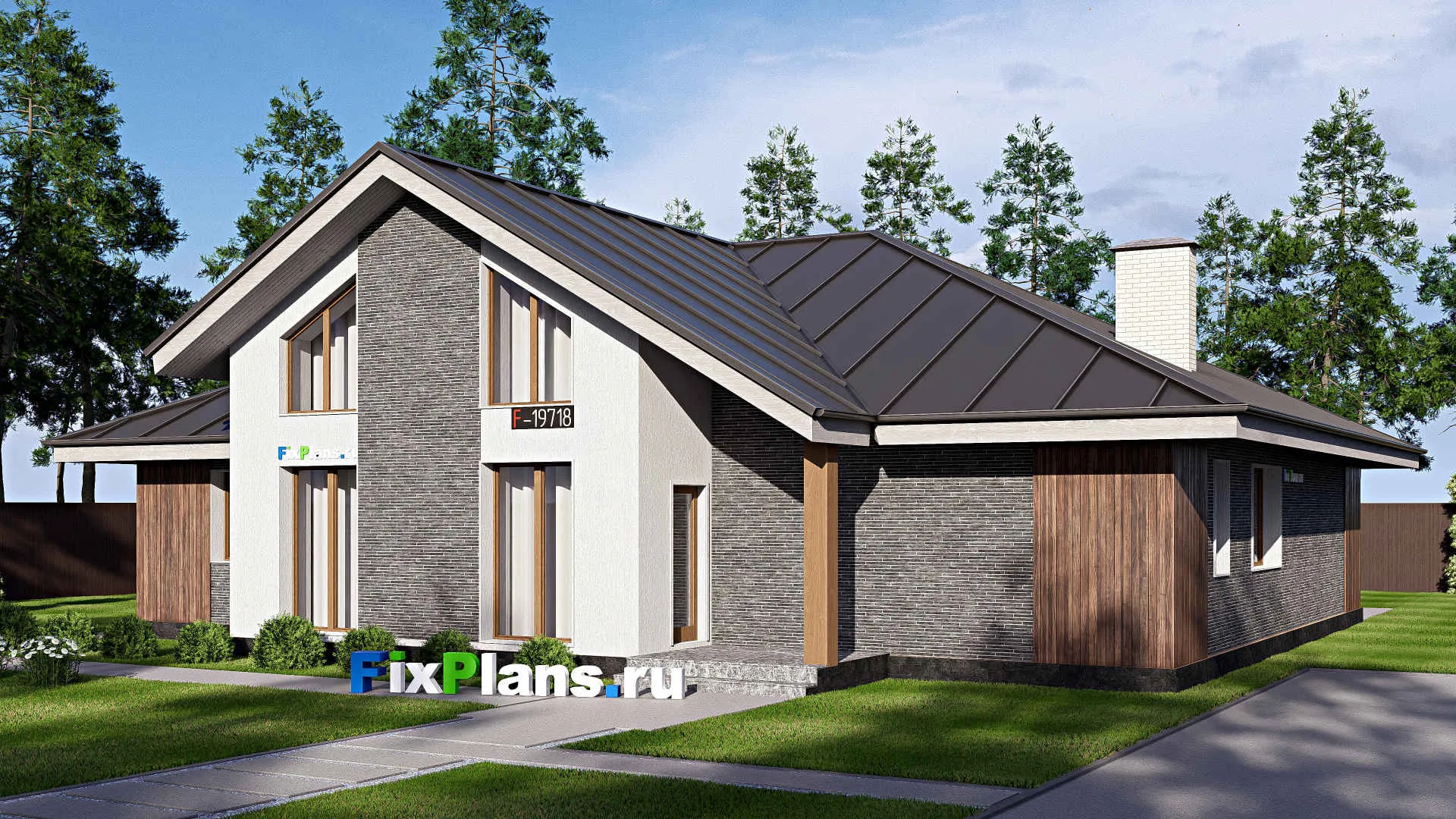 F-19718 - Проект одноэтажного дома 18 на 20, площадью 230 м² с террасой и 1 спальнями