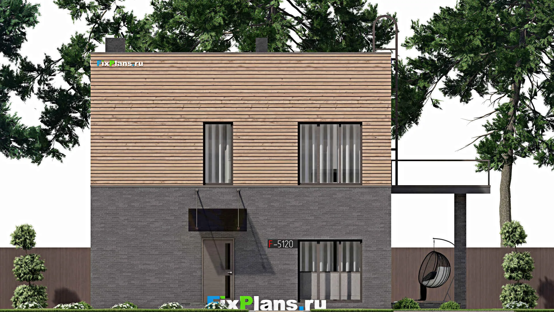 F-5120 - Планы двухэтажного дома 10 на 10, площадью 240 м² с террасой и 4 спальнями