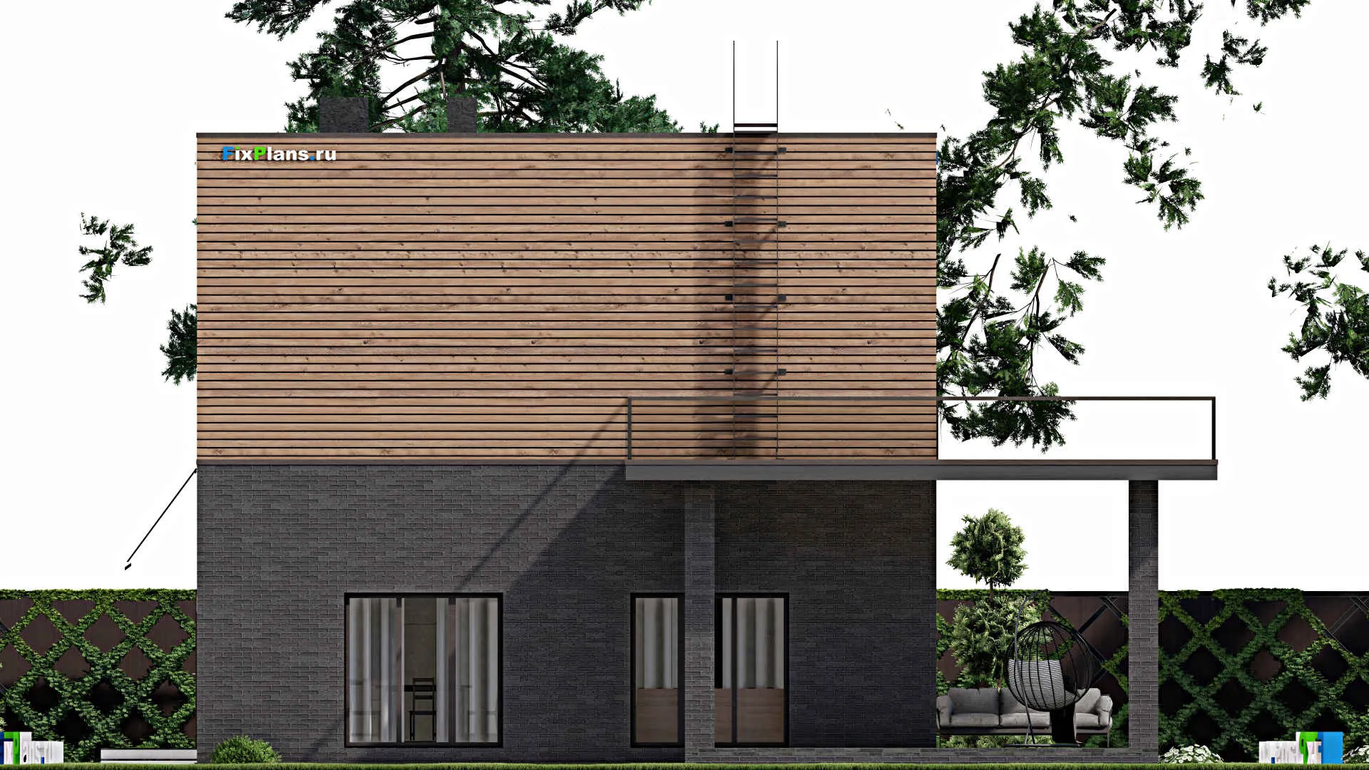 F-5120 - Планы двухэтажного дома 10 на 10, площадью 240 м² с террасой и 4 спальнями