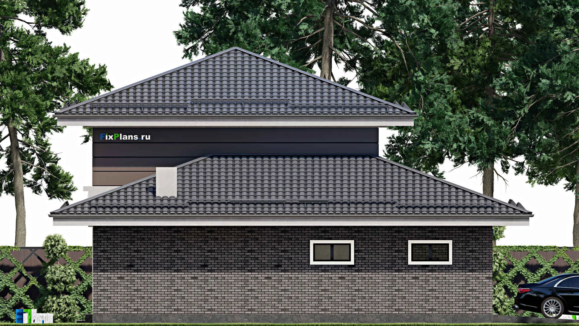 F-9980 - Проект двухэтажного дома 13 на 13, площадью 250 м² с гаражом на 1 машину и 5 спальнями