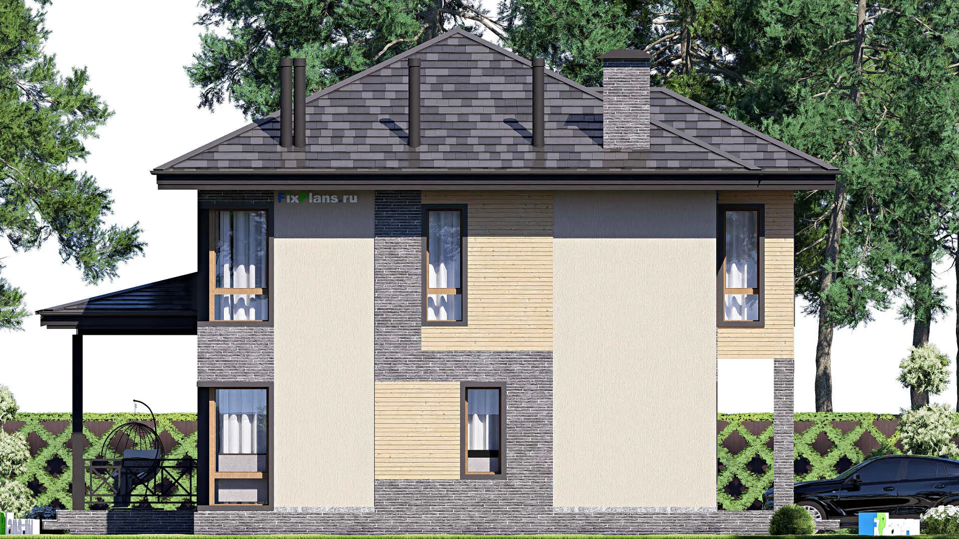 F-19538 - Проект двухэтажного дома 12 на 15, площадью 200 м² с террасой и 3 спальнями