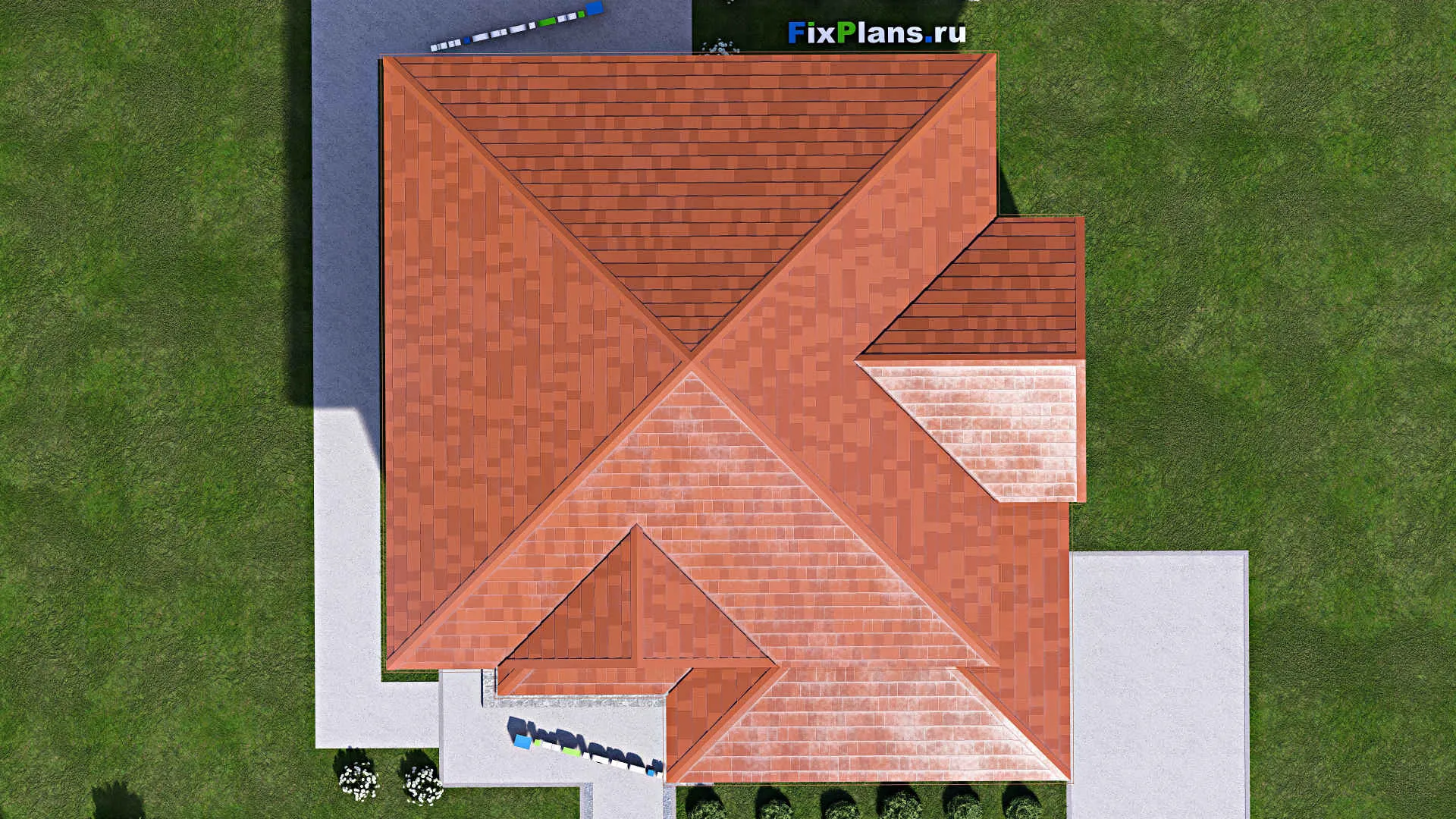 F-0341 - Планы двухэтажного дома 14 на 15, площадью 250 м² с террасой, балконом и 4 спальнями