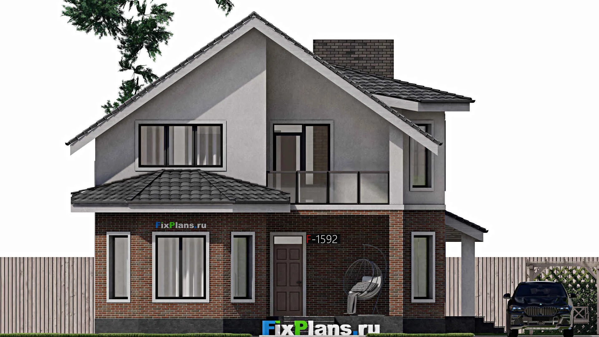F-1592 - Проект дома с мансардой 11 на 15, площадью 210 м² с террасой и 5 спальнями