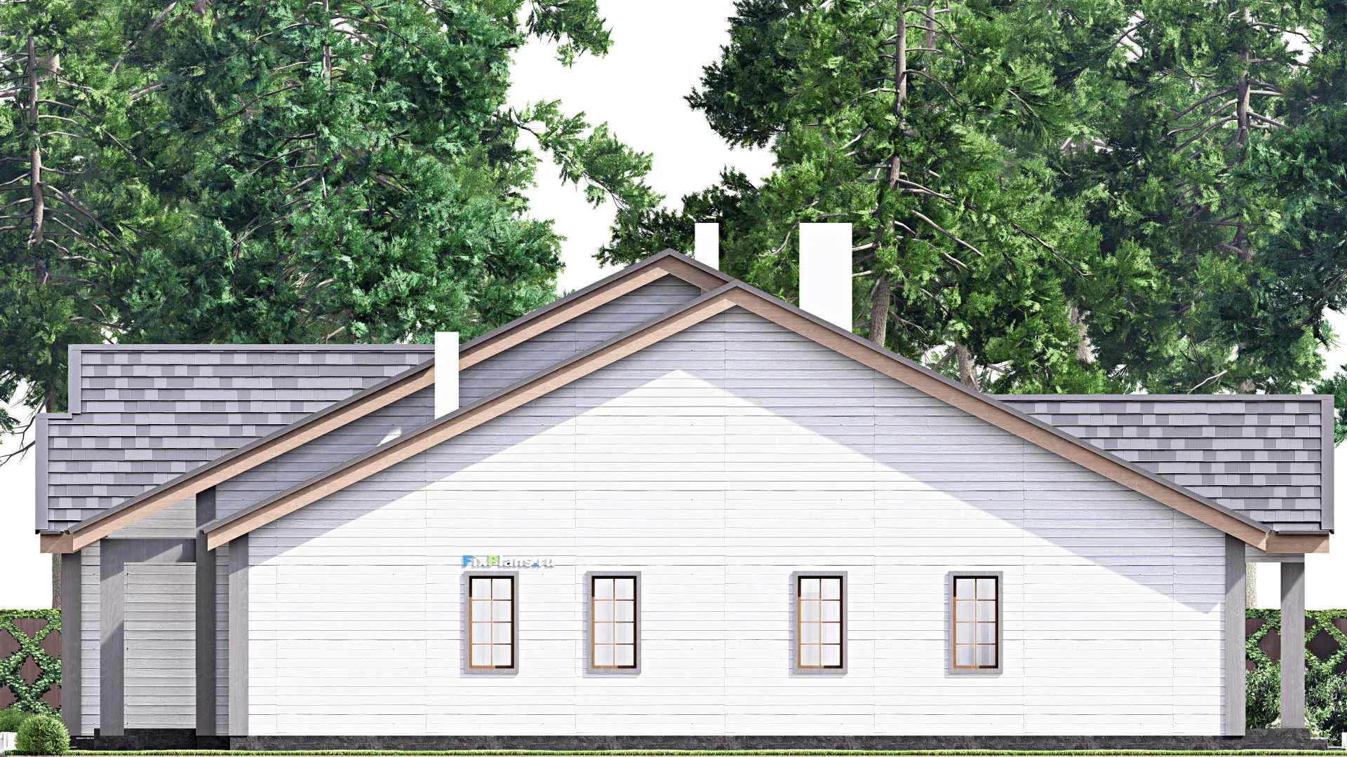 F-16253 - Проект одноэтажного дома 17 на 21, площадью 500 м² с террасой, гаражом на 2 машины и 3 спальнями