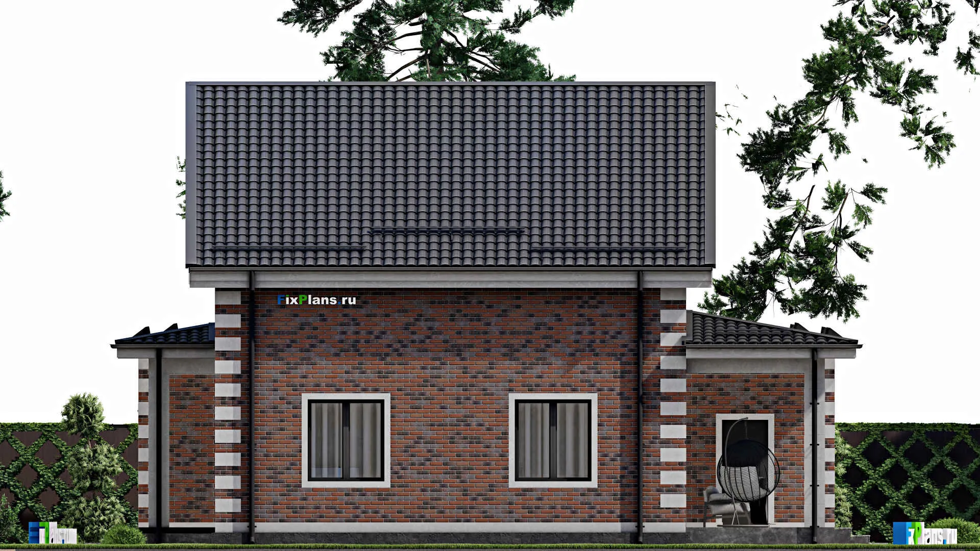 F-2483 - Проект дома с мансардой 14 на 19, площадью 300 м² с террасой, баней, гаражом на 1 машину и 4 спальнями