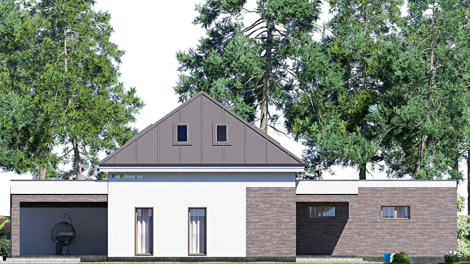 F-18008 - Проект дома с мансардой 15 на 23, площадью 330 м² с террасой, гаражом на 2 машины и 4 спальнями