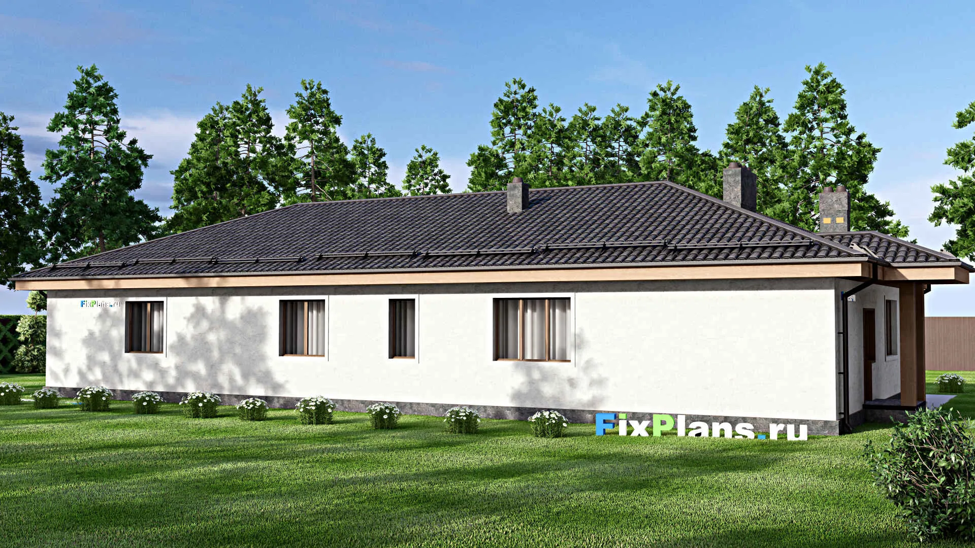 F-13661 - Проект одноэтажного дома 12 на 24, площадью 190 м² с гаражом на 2 машины и 3 спальнями