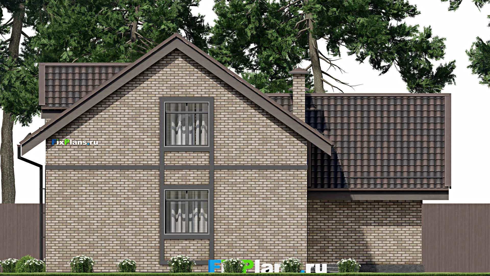 F-6650 - Проект дома с мансардой 13 на 13, площадью 160 м² с террасой, гаражом на 1 машину и 4 спальнями