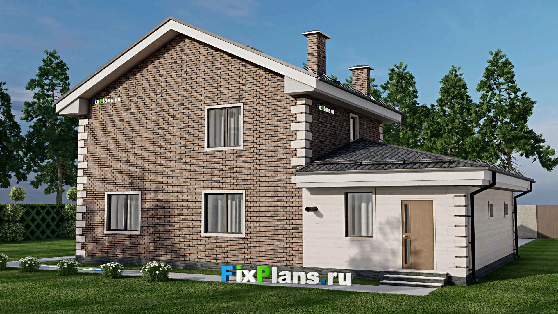 F-9116 - Проект двухэтажного дома 11 на 16, площадью 170 м² с гаражом на 2 машины и 4 спальнями