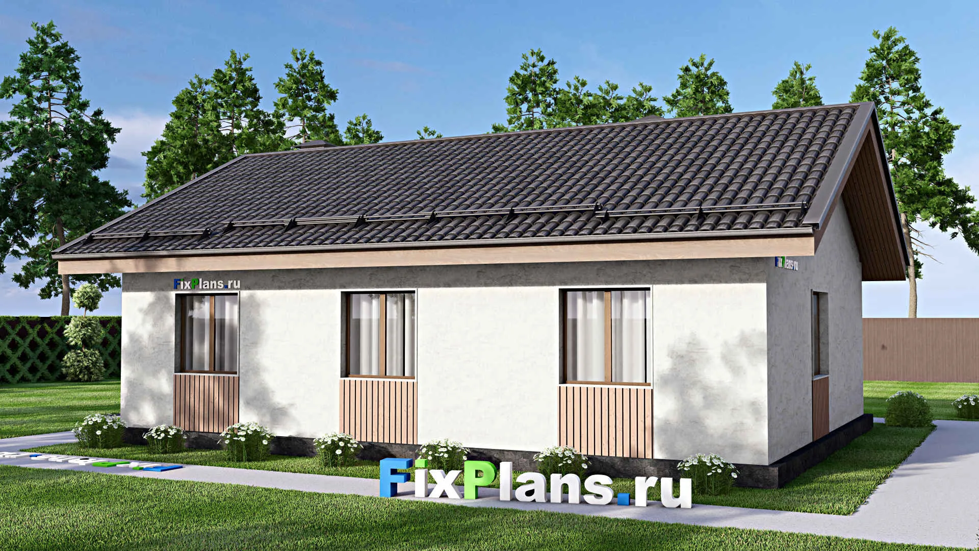 F-13652 - План одноэтажного дома 11 на 13, площадью 100 м² с 3 спальнями