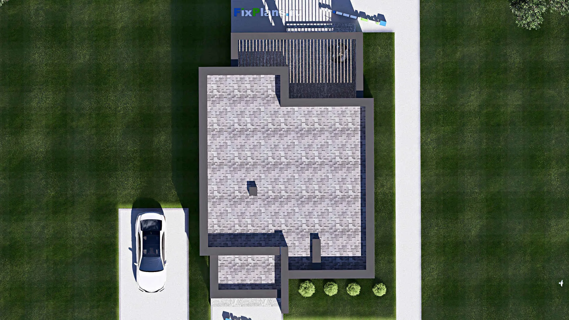 F-18872 - Проект одноэтажного дома 11 на 17, площадью 130 м² с террасой и 2 спальнями