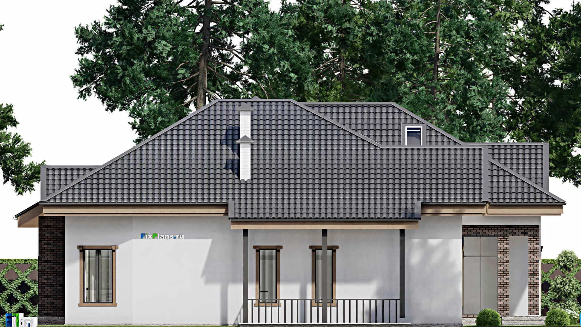 F-10223 - Проект дома с мансардой 18 на 18, площадью 340 м² с террасой, цокольным этажом и 3 спальнями