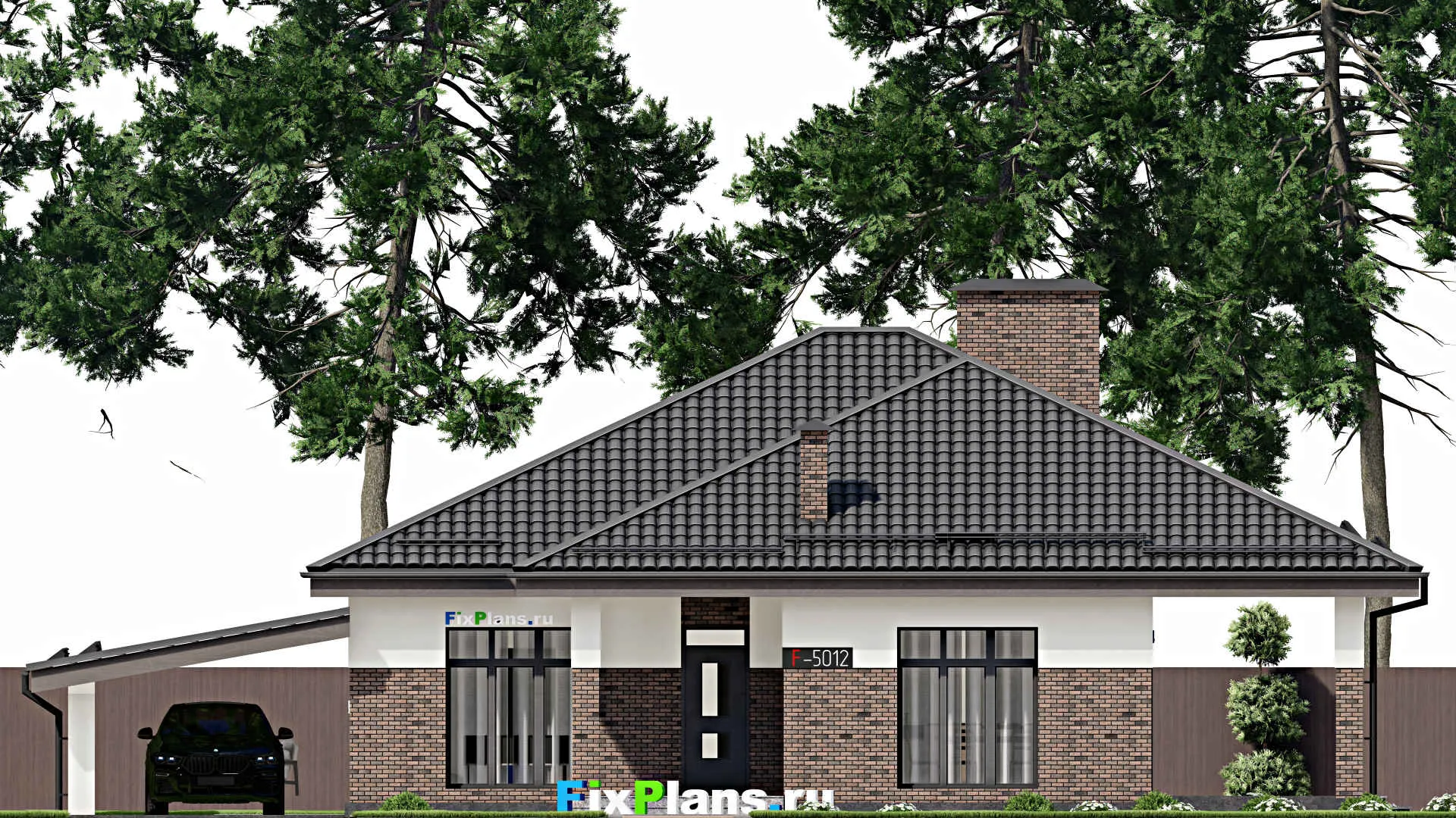 F-5012 - Проект одноэтажного дома 12 на 16, площадью 180 м² с террасой и 3 спальнями