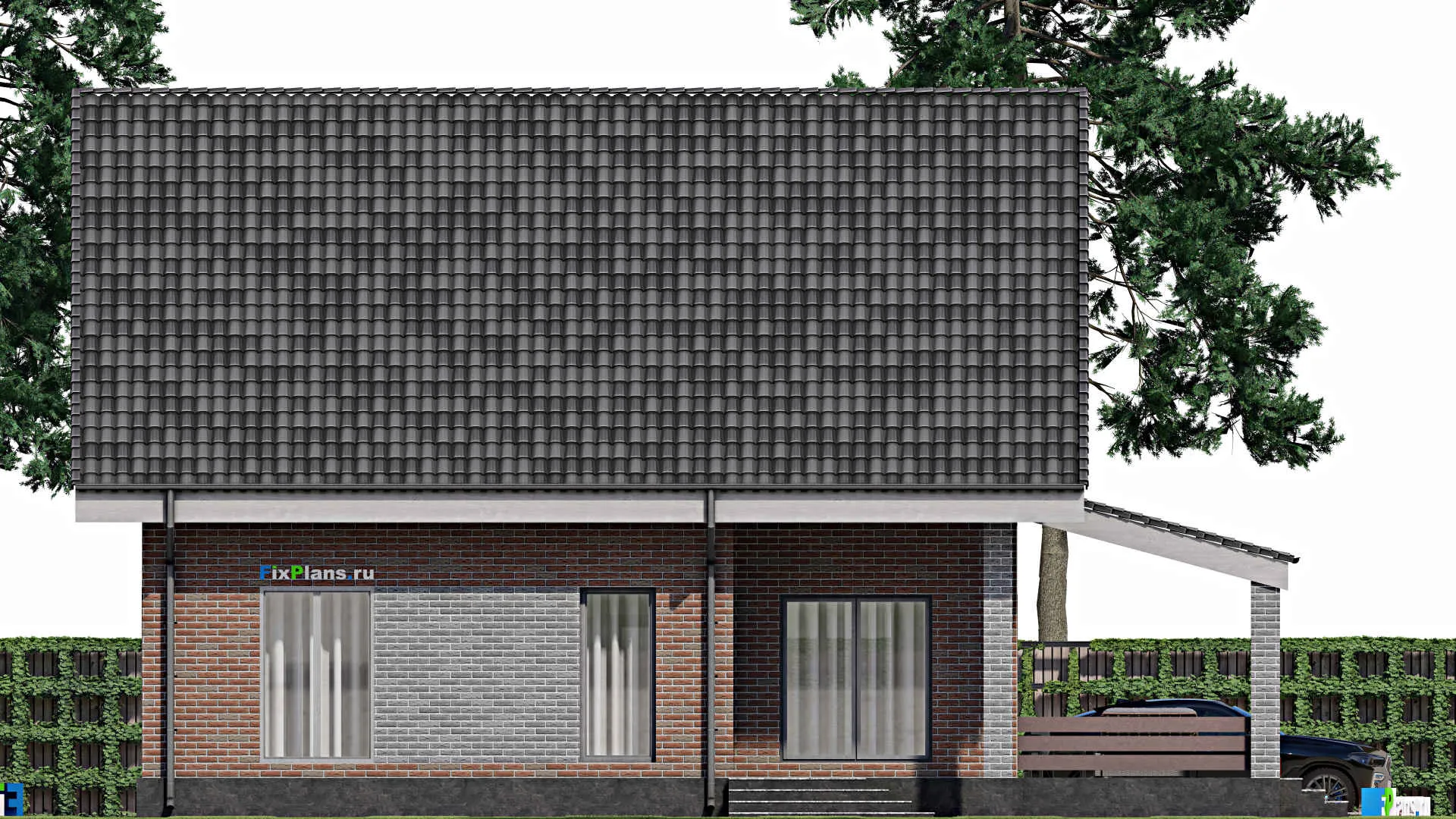 F-1880 - Проект дома с мансардой 12 на 12, площадью 210 м² с террасой и 4 спальнями